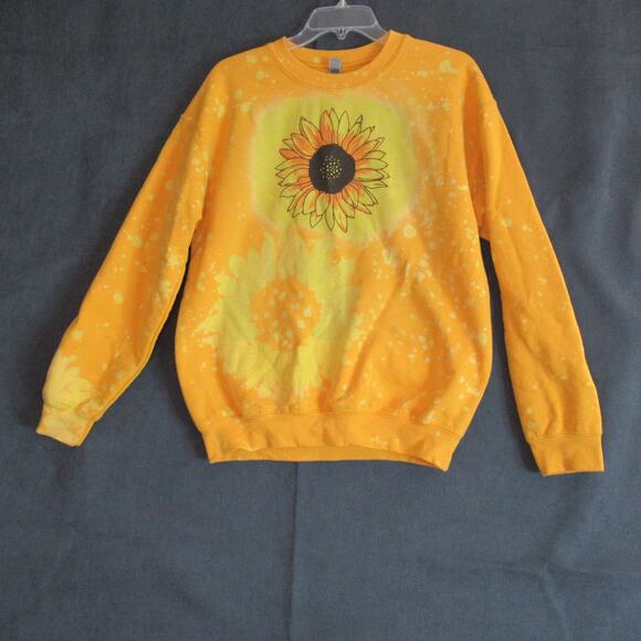 Gildan Sweatshirt Women Medium Yellow Fleece Sunflower Granola Girl Flower Child - Picture 1 of 8